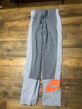 Nike Gray Two-Tone Joggers with Orange Logo. Boys Size Large